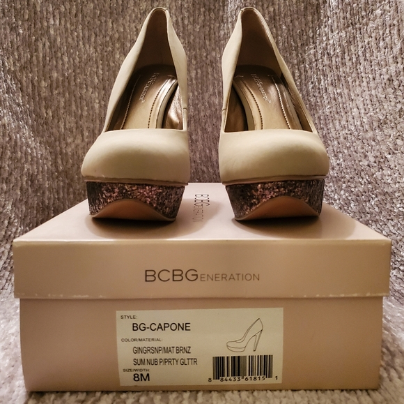 BCBG BCBGeneration Capone Platform Beige Bronze Glitter Pumps - Picture 4 of 9